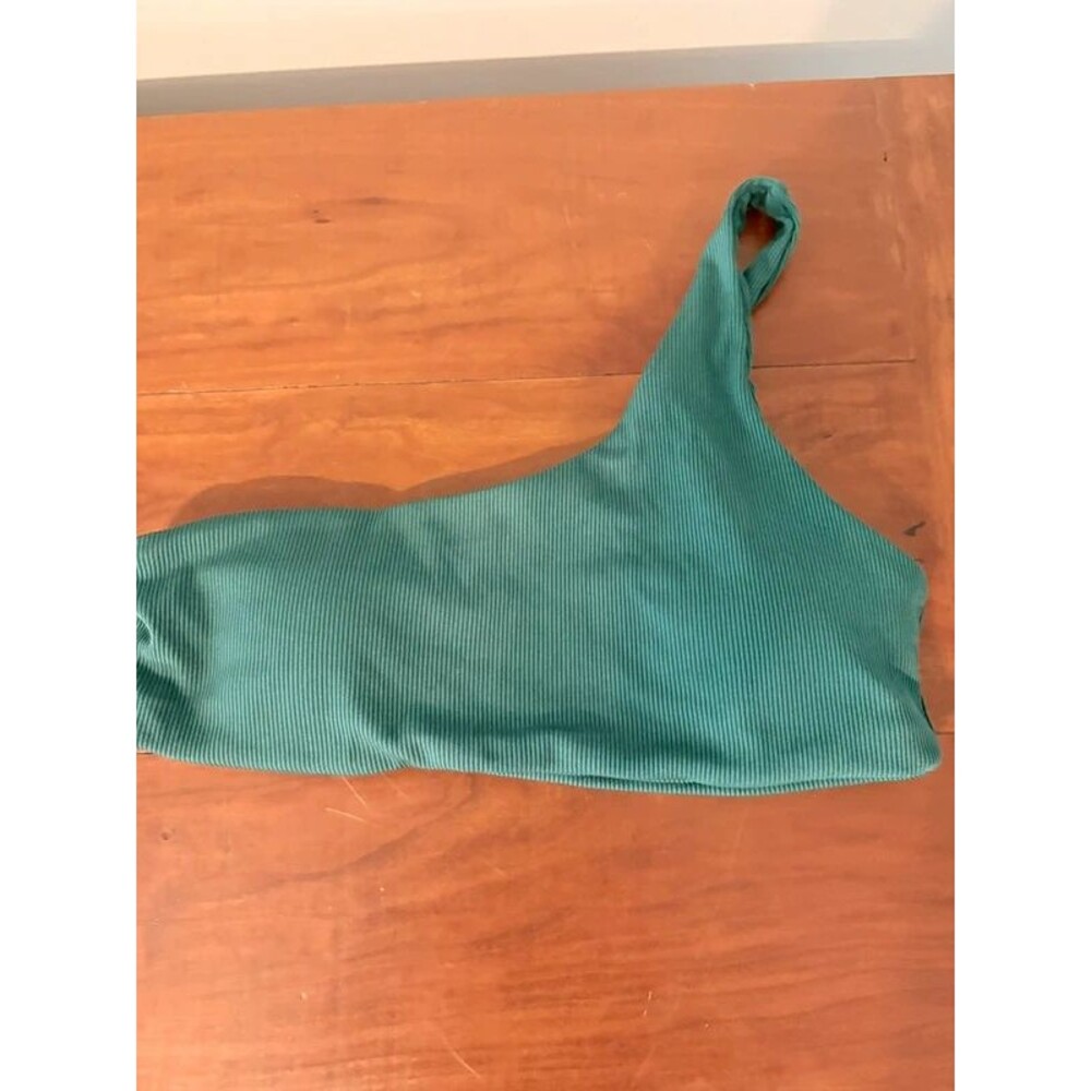 Green Ribbed One-Shoulder Bra Size M